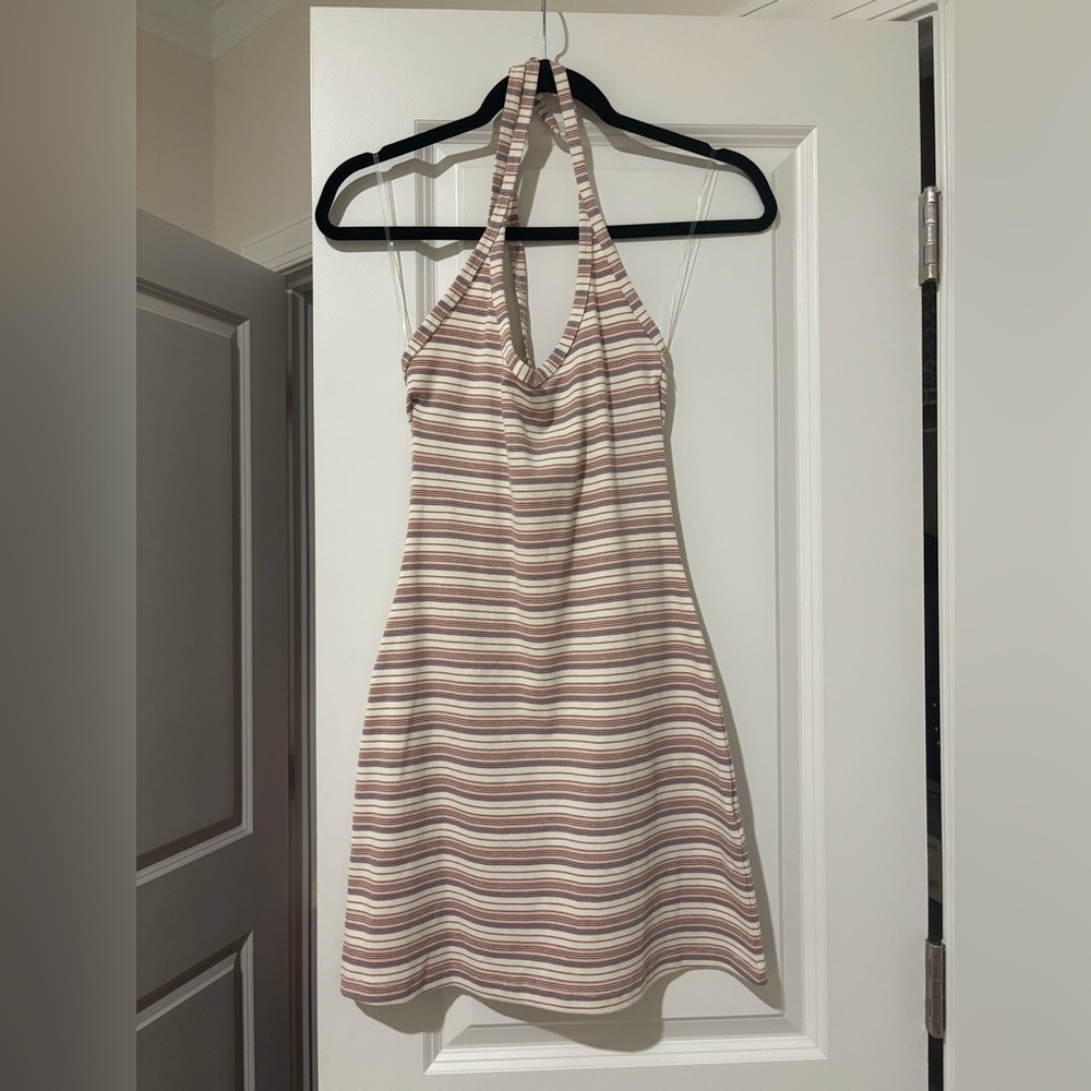 Halter Striped Dress in Cream and Brown